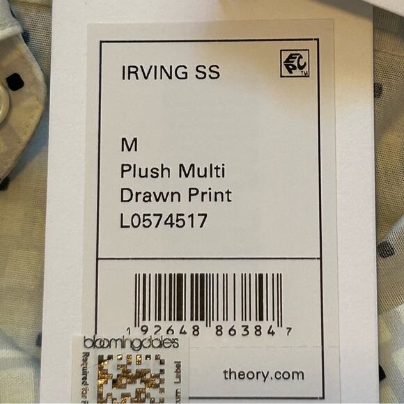 Theory Irving SS Button Front Plush Multi Drawn Print NWT Medium - Picture 9 of 9